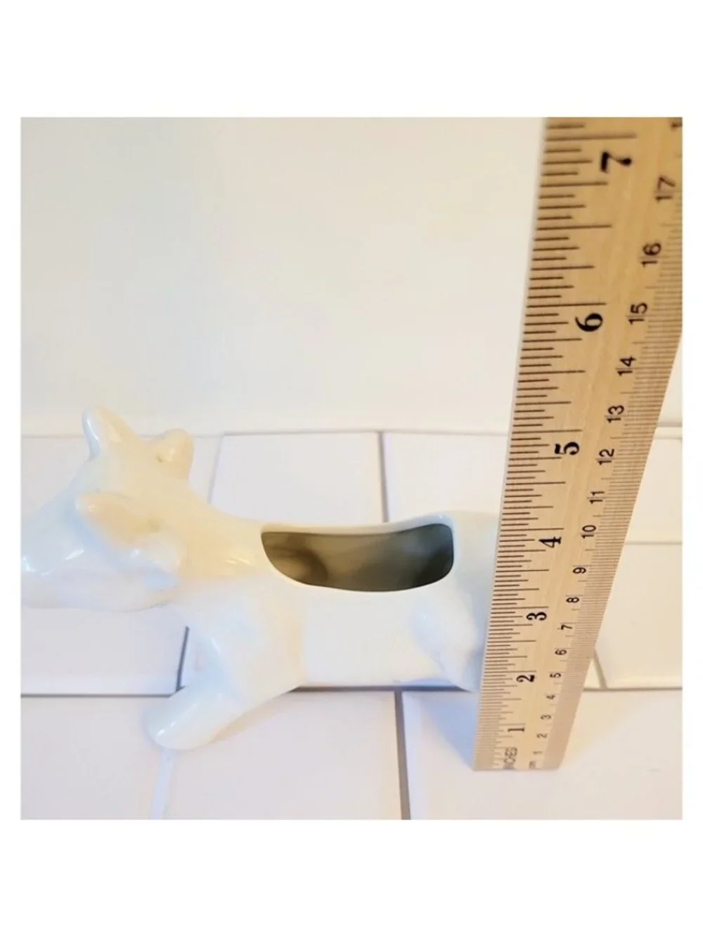 White Country Cow Milk Creamer Jug Pitcher Tail Handle Ceramic Farmhouse Decor